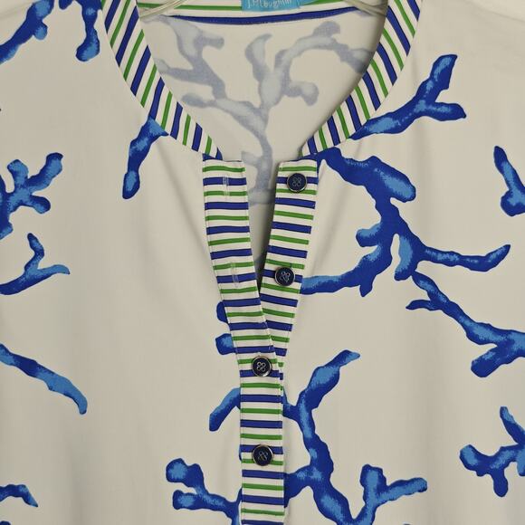 J McLaughlin Catalina Cloth Tunic Top Size Small Blue Coral Print Beach Coastal - Picture 3 of 9
